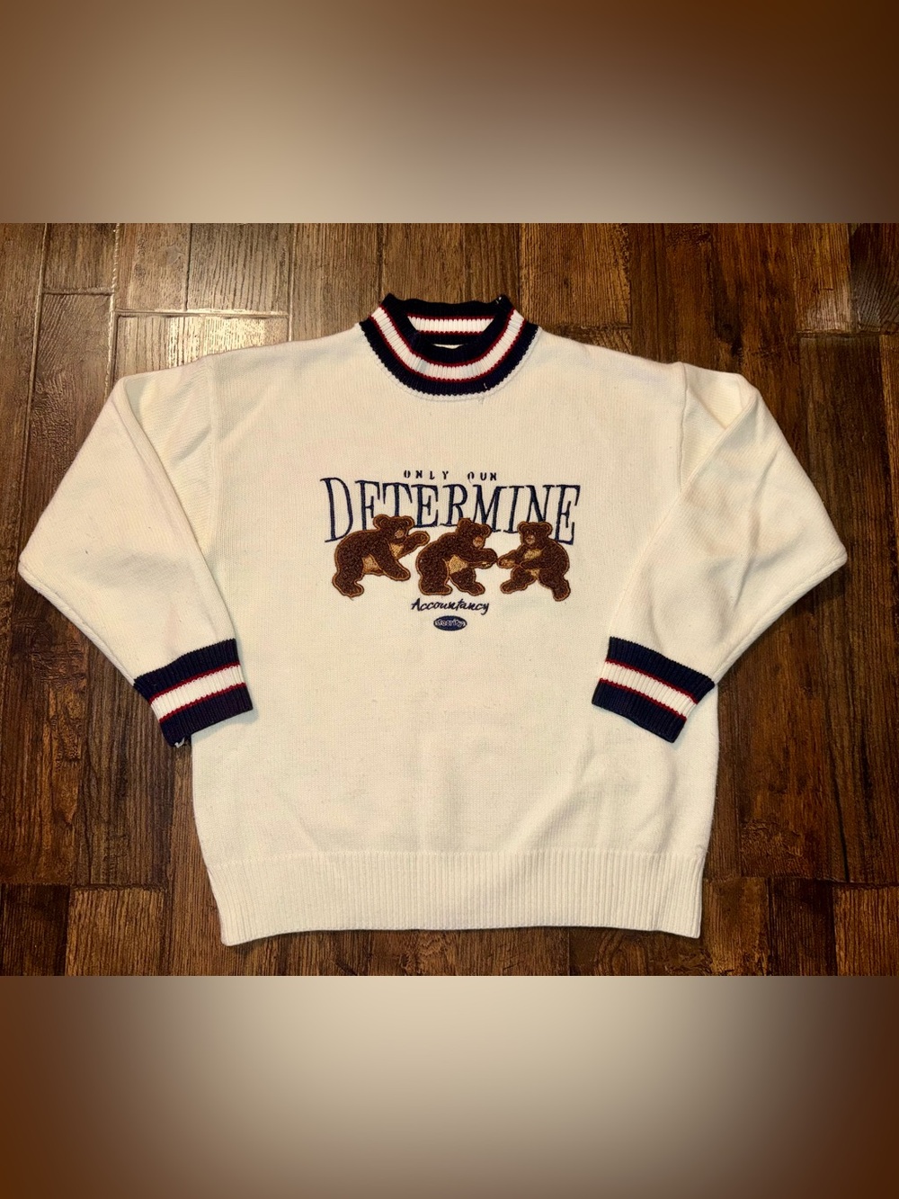 Vintage Aelfric Eden Crewneck Bear Sweater with Navy and Red Trim